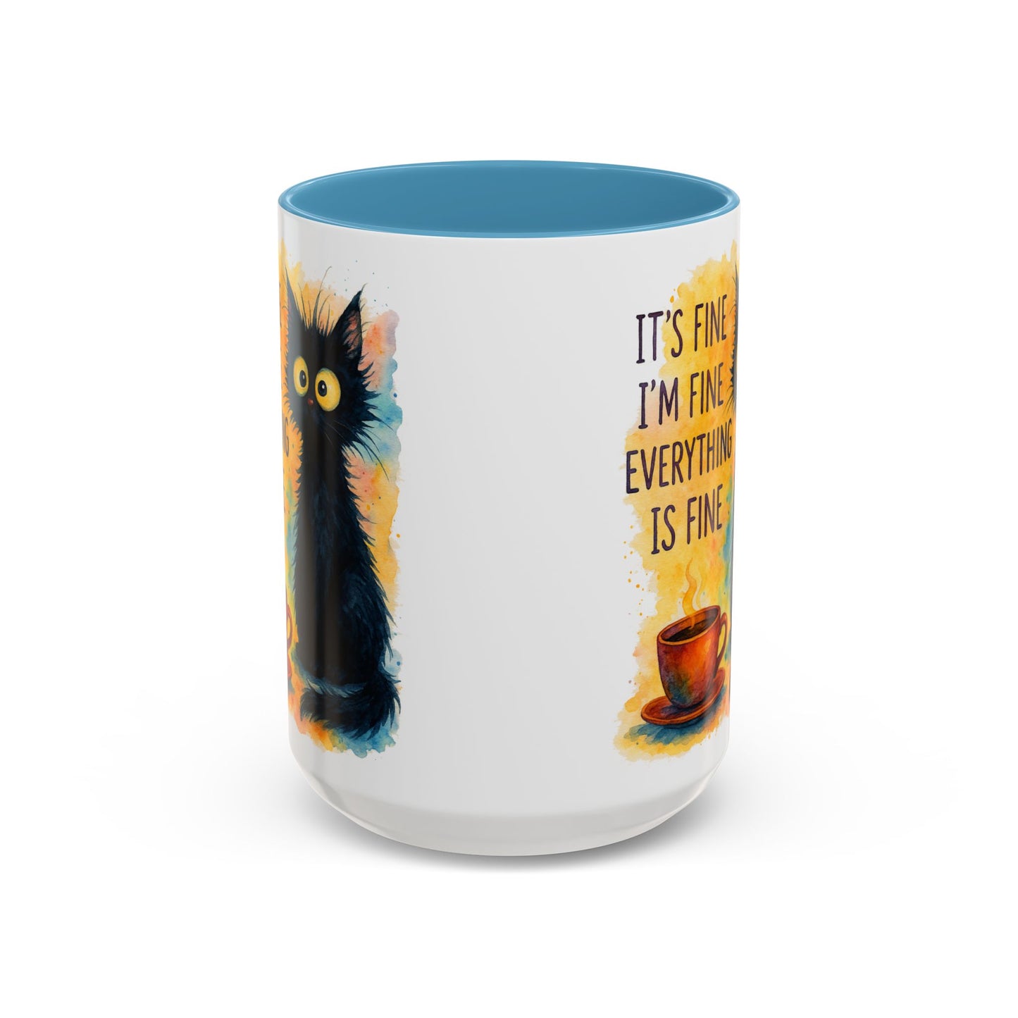 Whimsical Cat Accent Coffee Mug - 'It's Fine, I'm Fine, Everything is Fine'