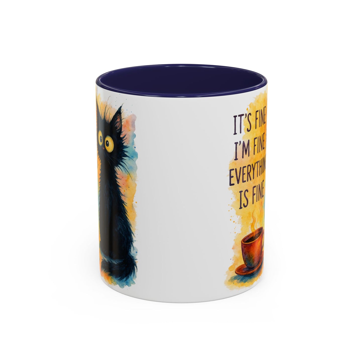 Whimsical Cat Accent Coffee Mug - 'It's Fine, I'm Fine, Everything is Fine'
