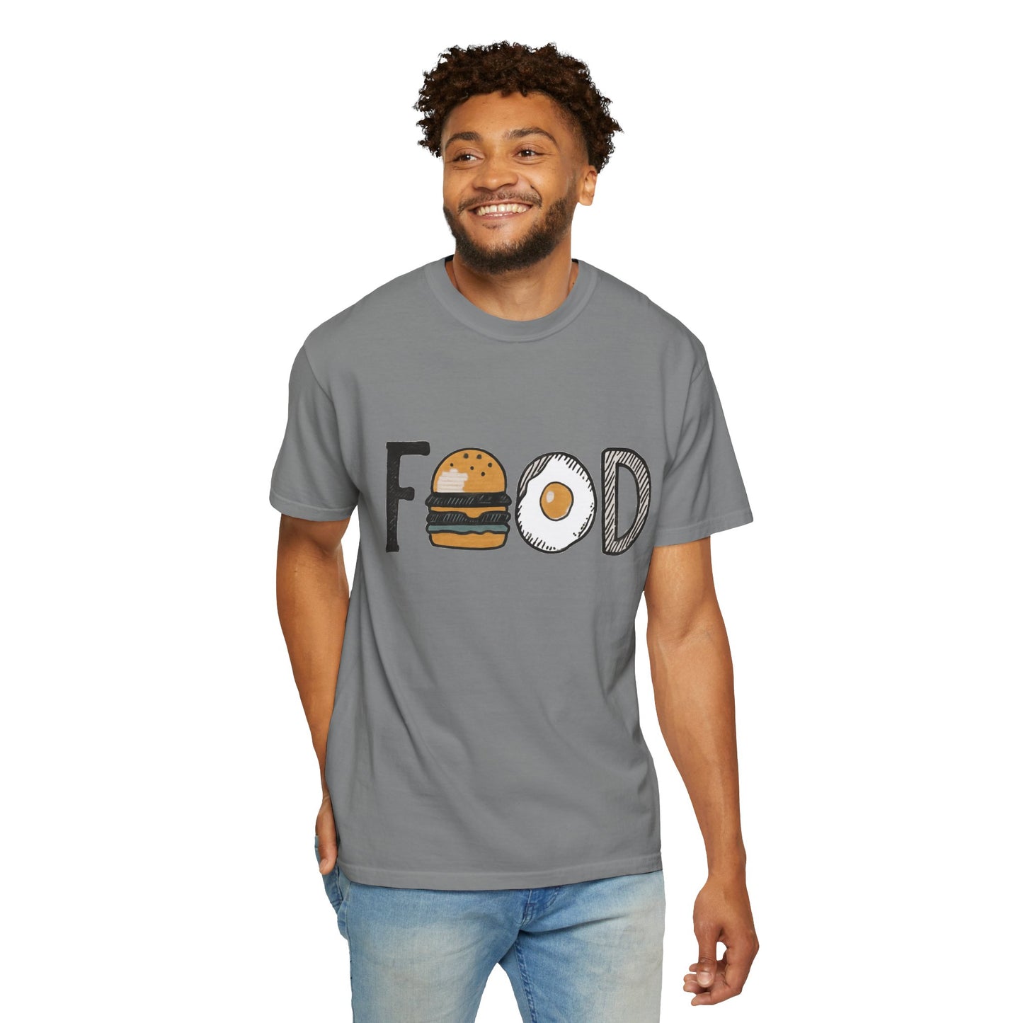 Food Unisex Garment-Dyed T-Shirt | Fun Burger & Egg Graphic