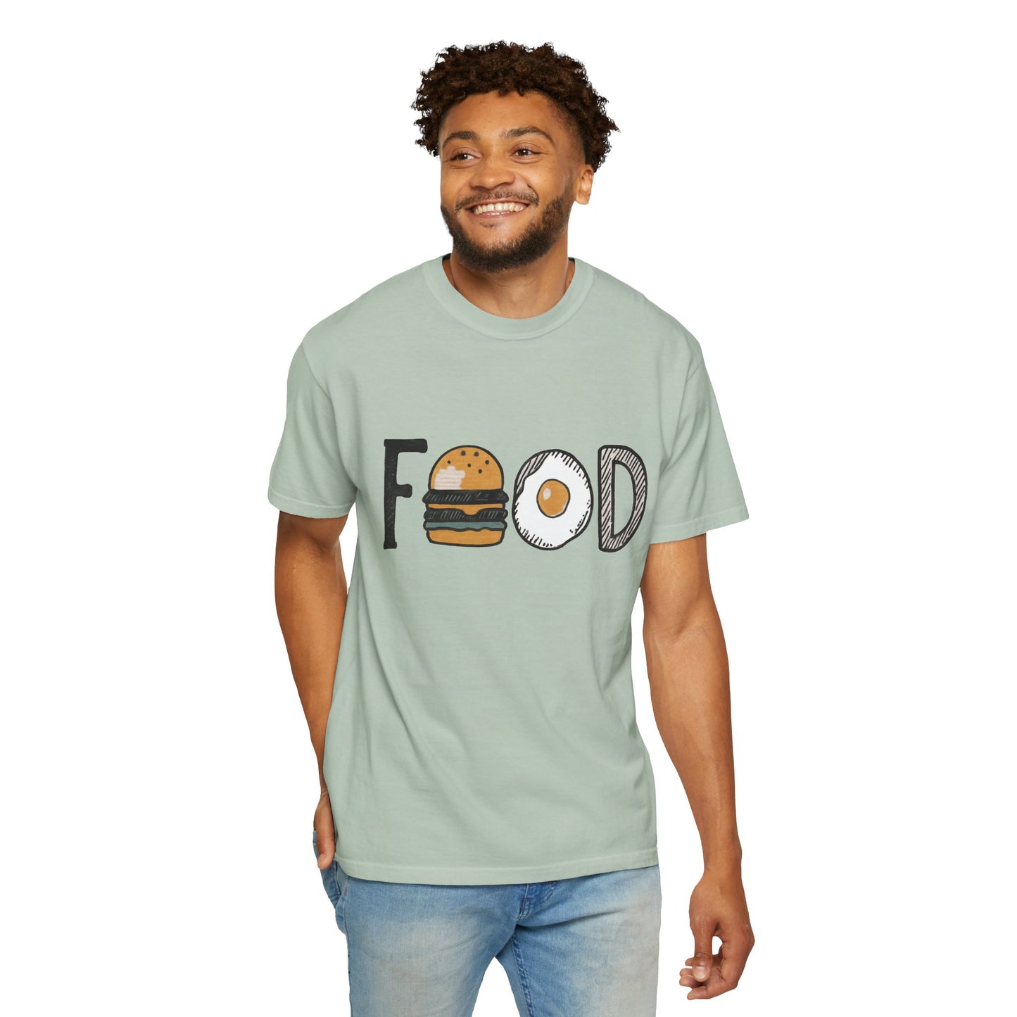 Food Unisex Garment-Dyed T-Shirt | Fun Burger & Egg Graphic