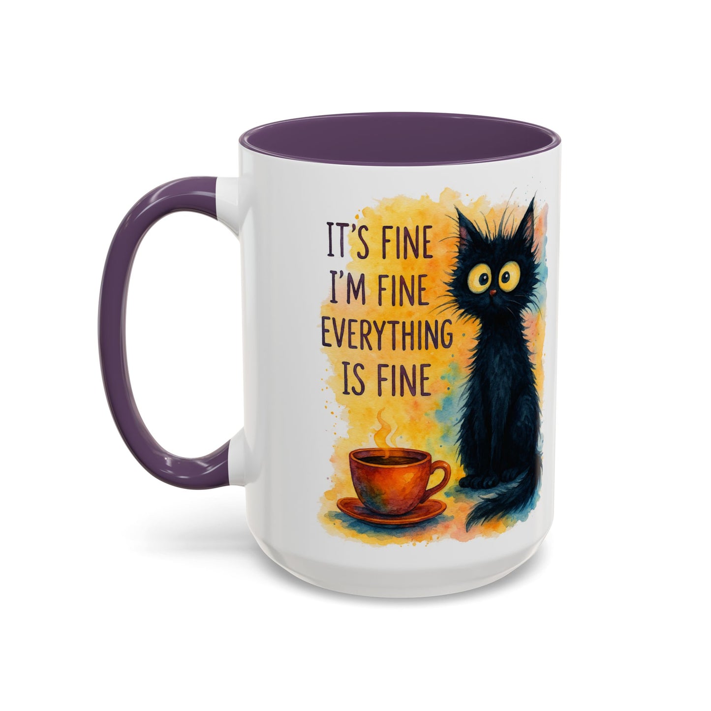 Whimsical Cat Accent Coffee Mug - 'It's Fine, I'm Fine, Everything is Fine'