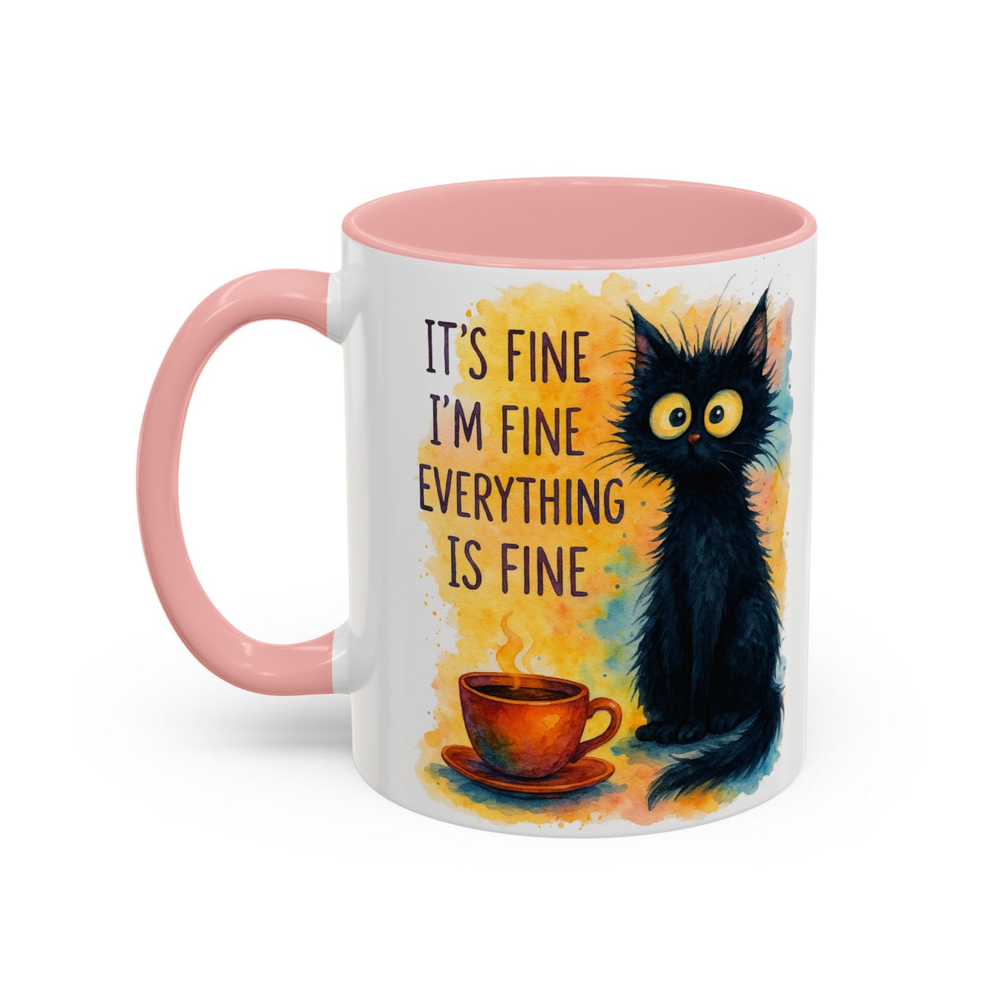 Whimsical Cat Accent Coffee Mug - 'It's Fine, I'm Fine, Everything is Fine'