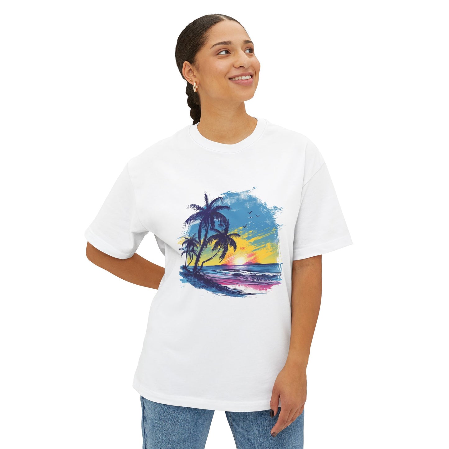 Sunset Beach Vibes Unisex Oversized Boxy Tee