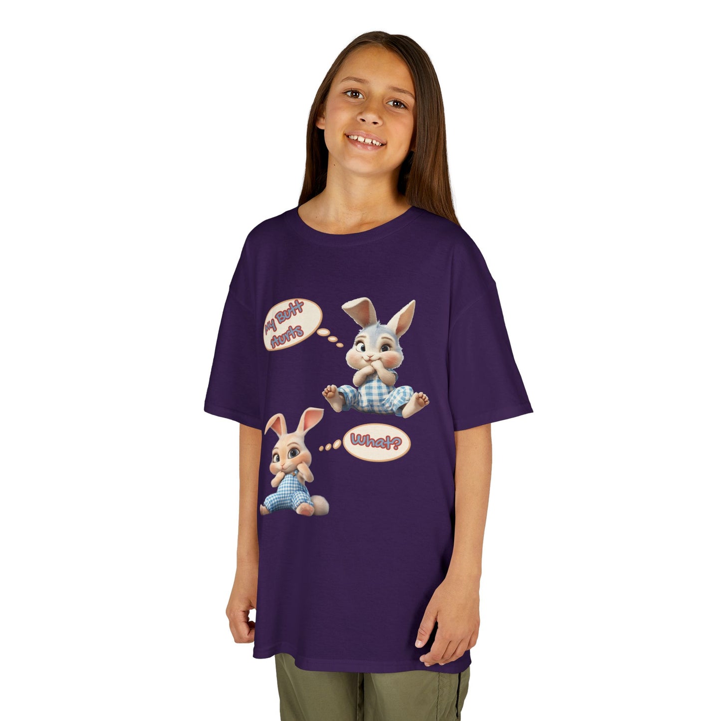 Cute Bunny Youth Heavy Cotton Tee - "My Butt Hurts" Graphic T-Shirt