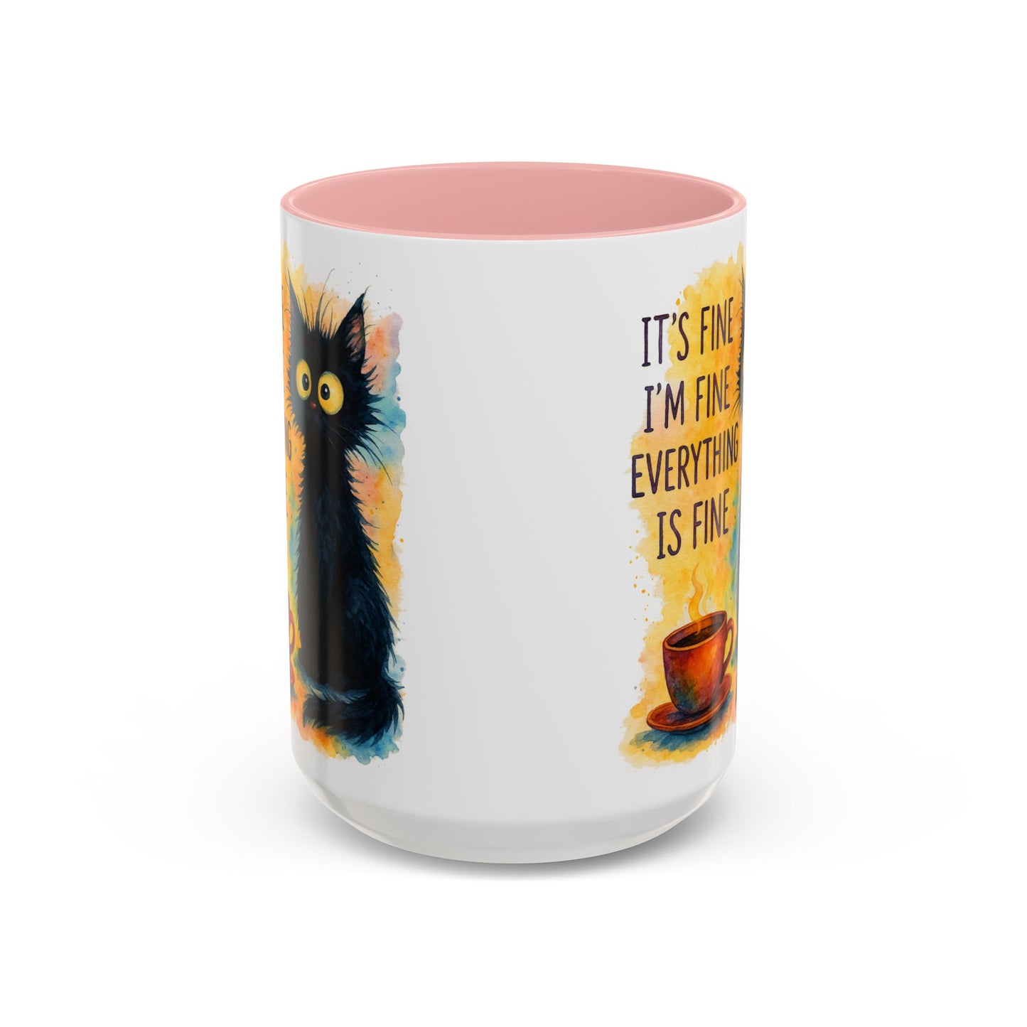 Whimsical Cat Accent Coffee Mug - 'It's Fine, I'm Fine, Everything is Fine'