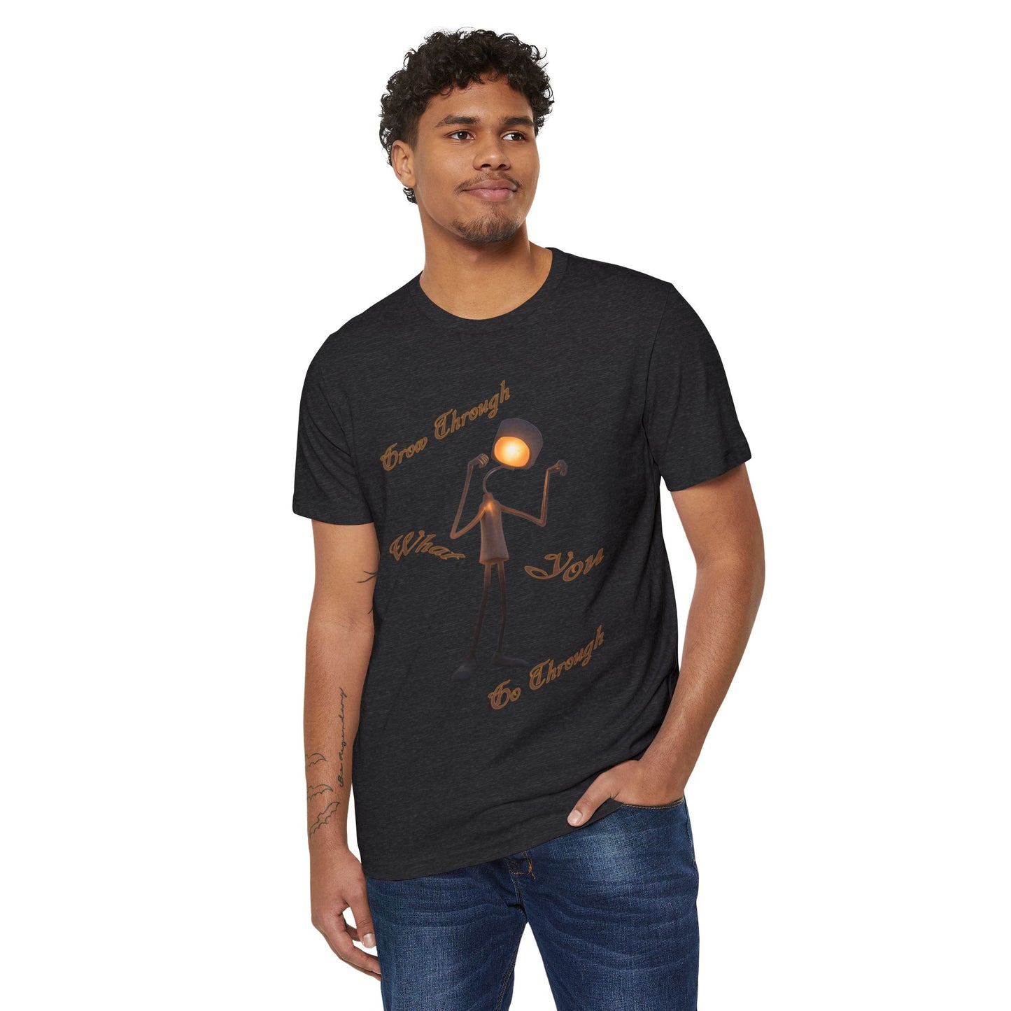 Victory Lamp Unisex Recycled Organic T-Shirt - Eco-Friendly Tee - Grow Through What You Go Through text design