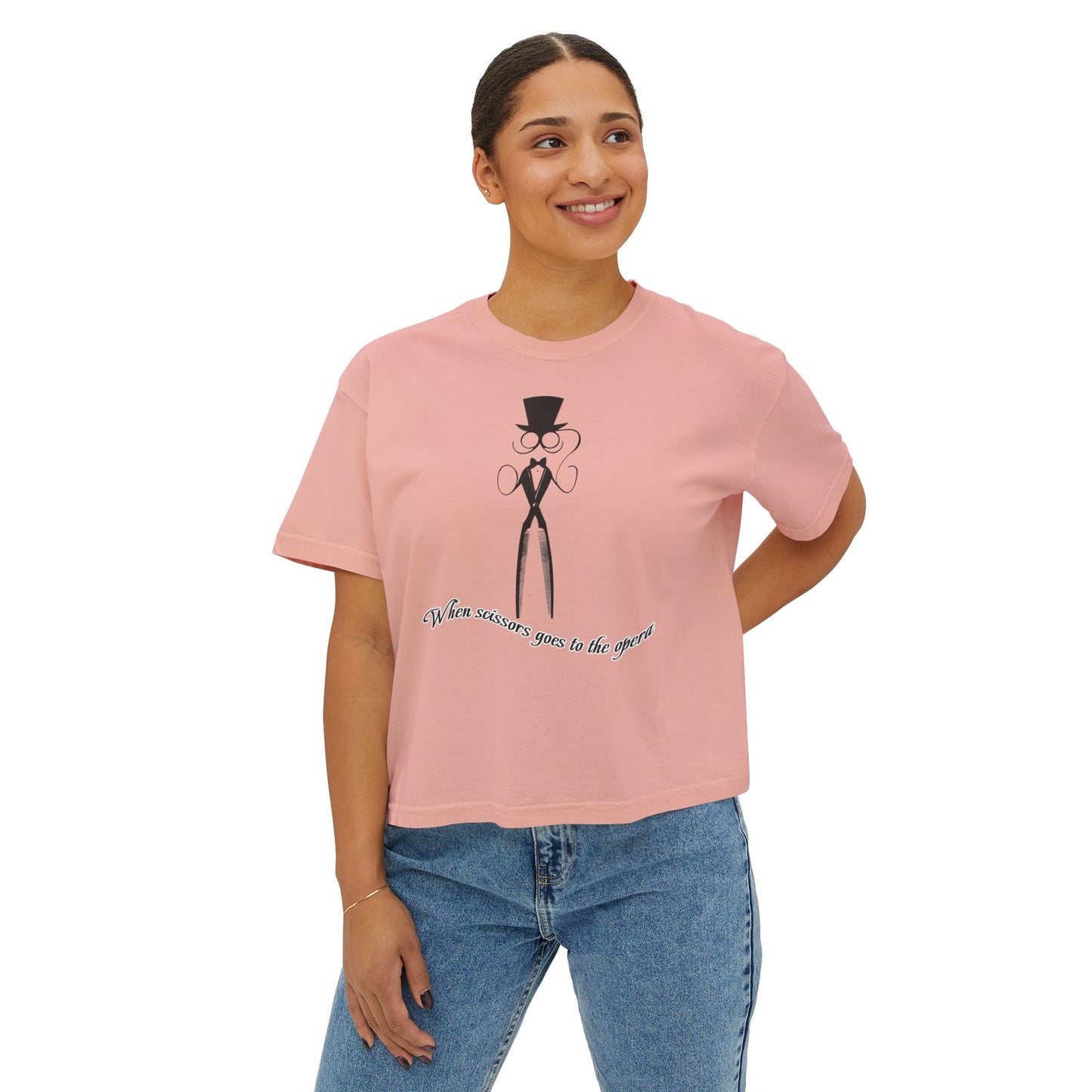 Stylish Women's Boxy Tee with Elegantly Dressed Graphic - Scissors design T-shirt