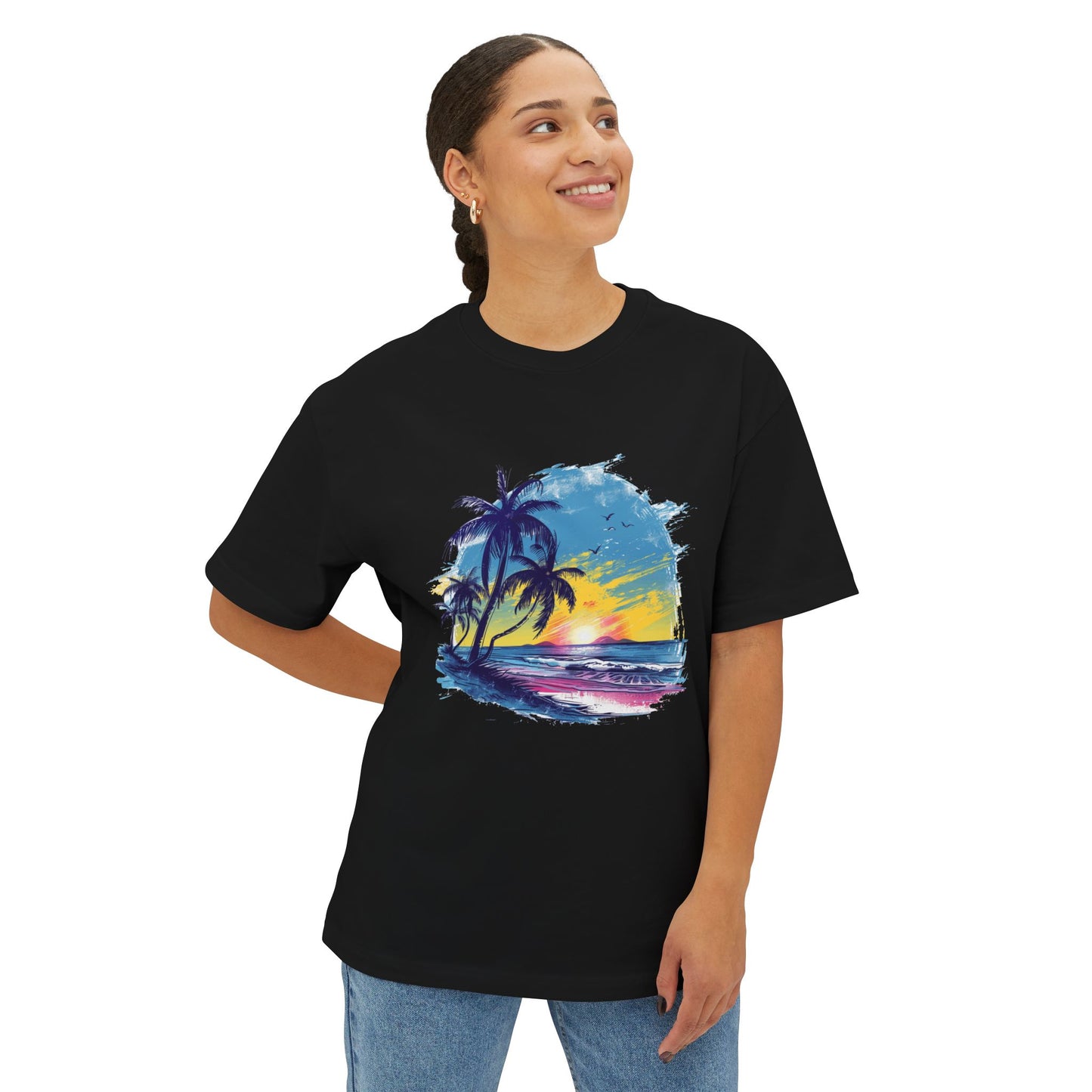 Sunset Beach Vibes Unisex Oversized Boxy Tee