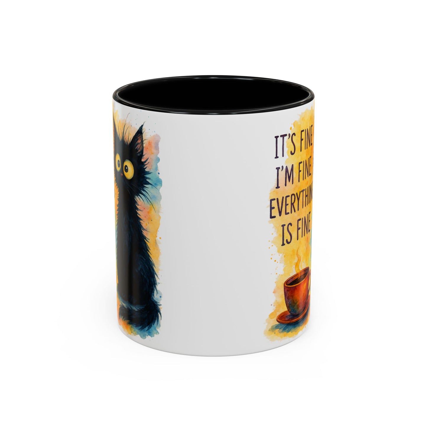 Whimsical Cat Accent Coffee Mug - 'It's Fine, I'm Fine, Everything is Fine'