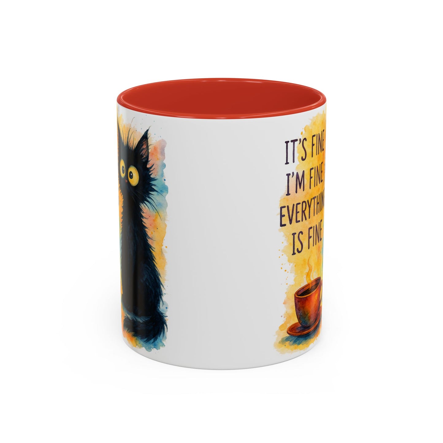 Whimsical Cat Accent Coffee Mug - 'It's Fine, I'm Fine, Everything is Fine'