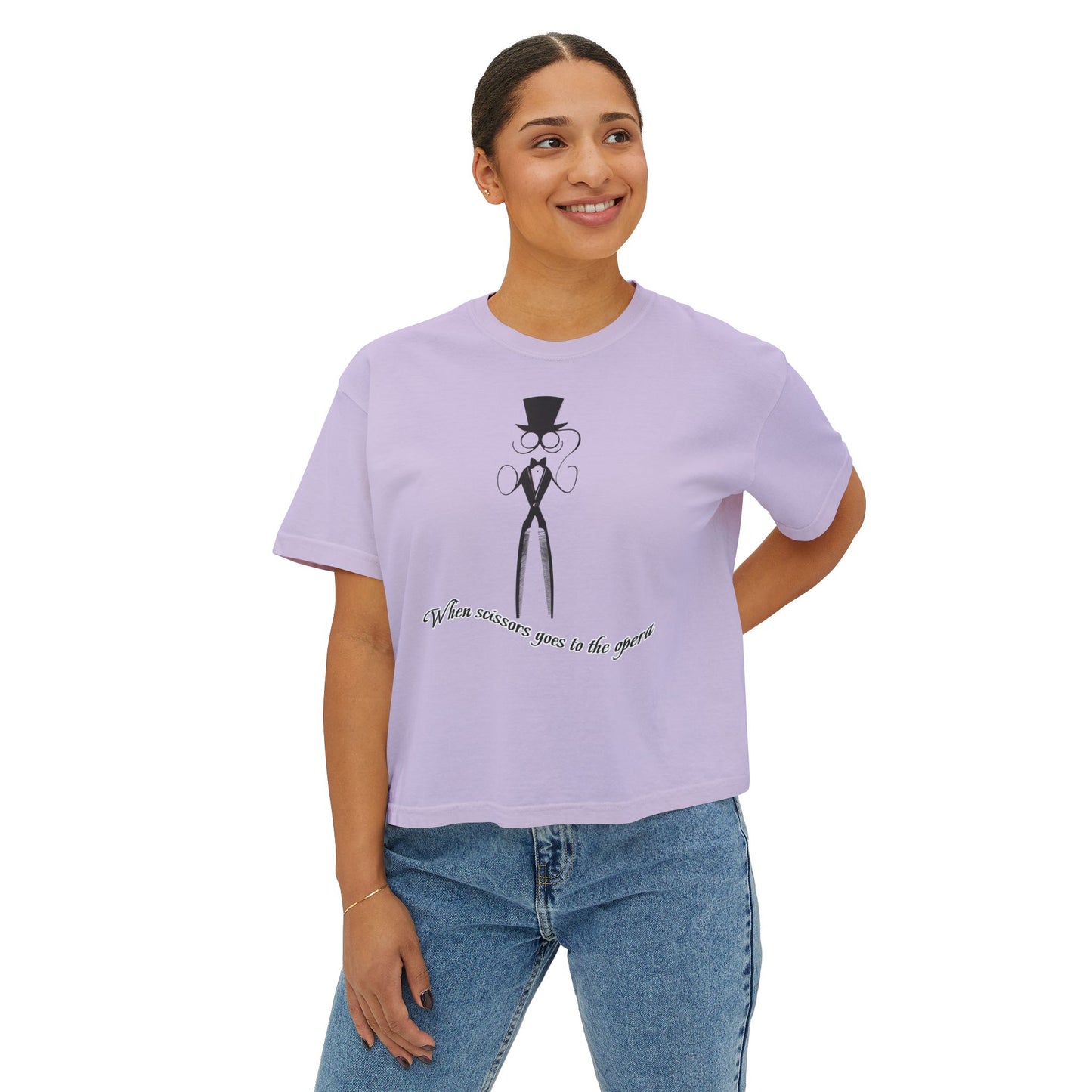 Stylish Women's Boxy Tee with Elegantly Dressed Graphic - Scissors design T-shirt
