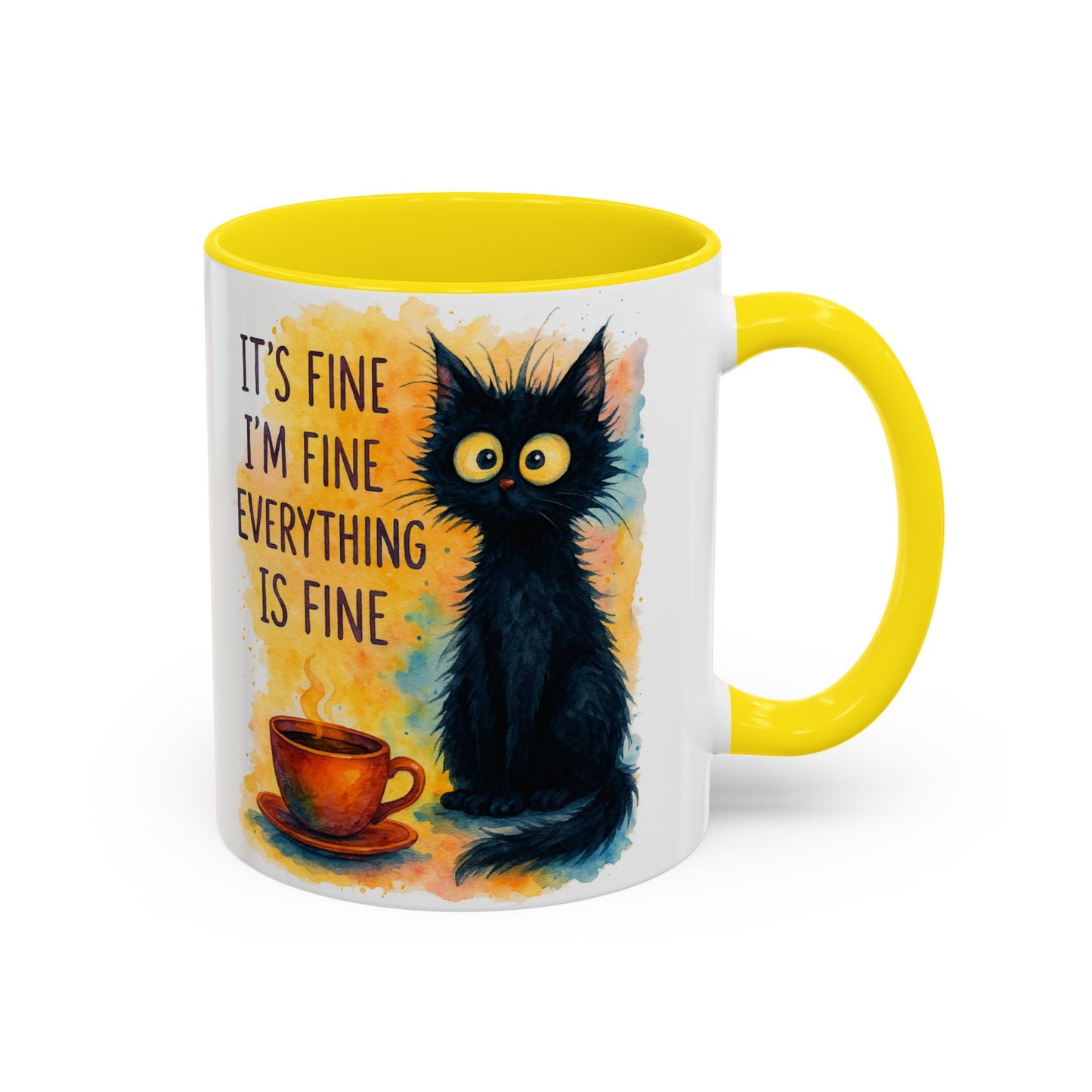 Whimsical Cat Accent Coffee Mug - 'It's Fine, I'm Fine, Everything is Fine'
