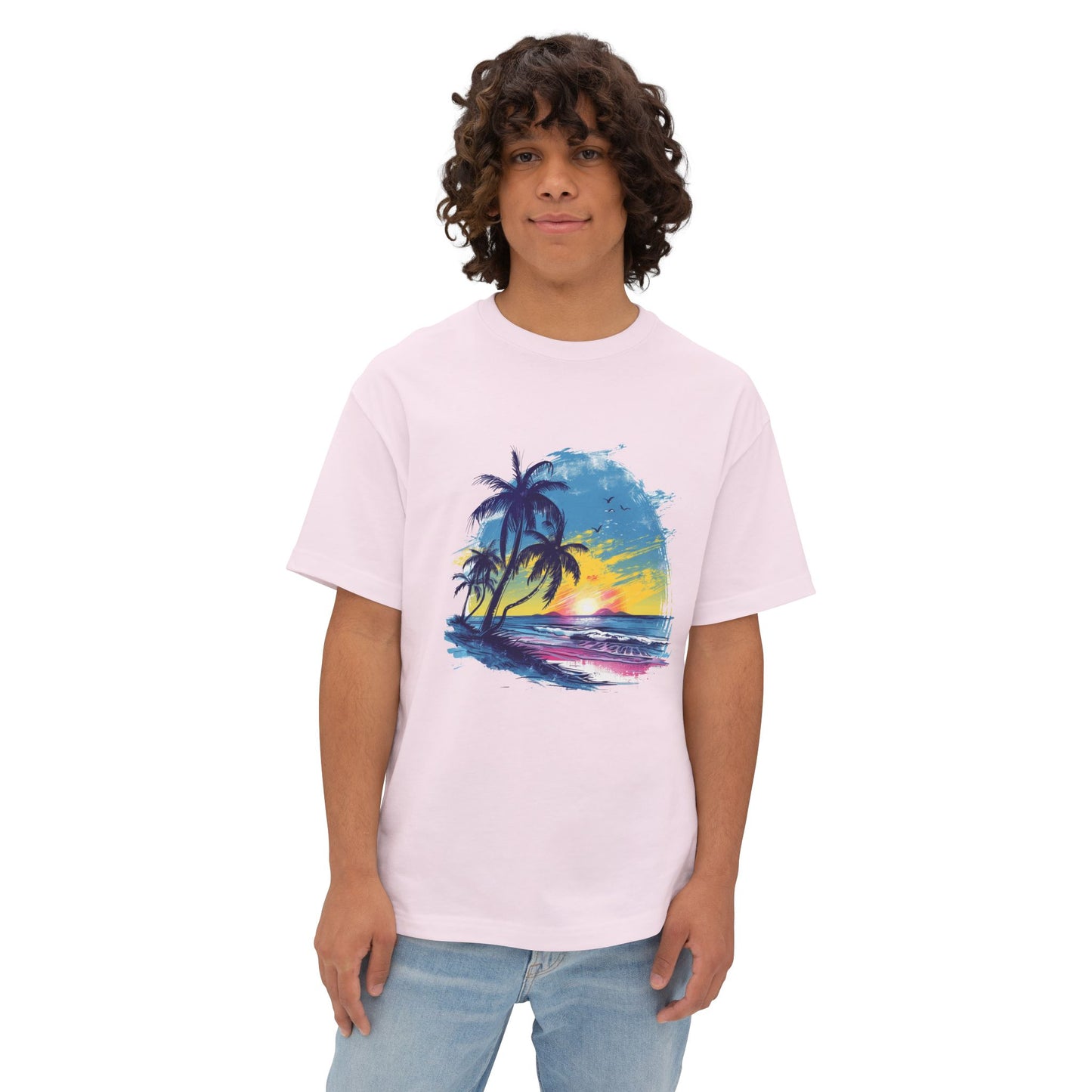 Sunset Beach Vibes Unisex Oversized Boxy Tee