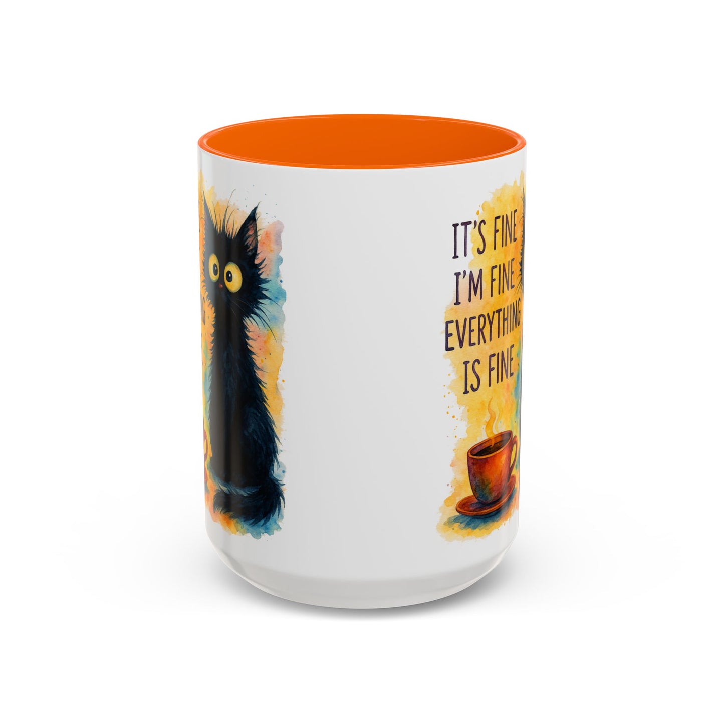Whimsical Cat Accent Coffee Mug - 'It's Fine, I'm Fine, Everything is Fine'