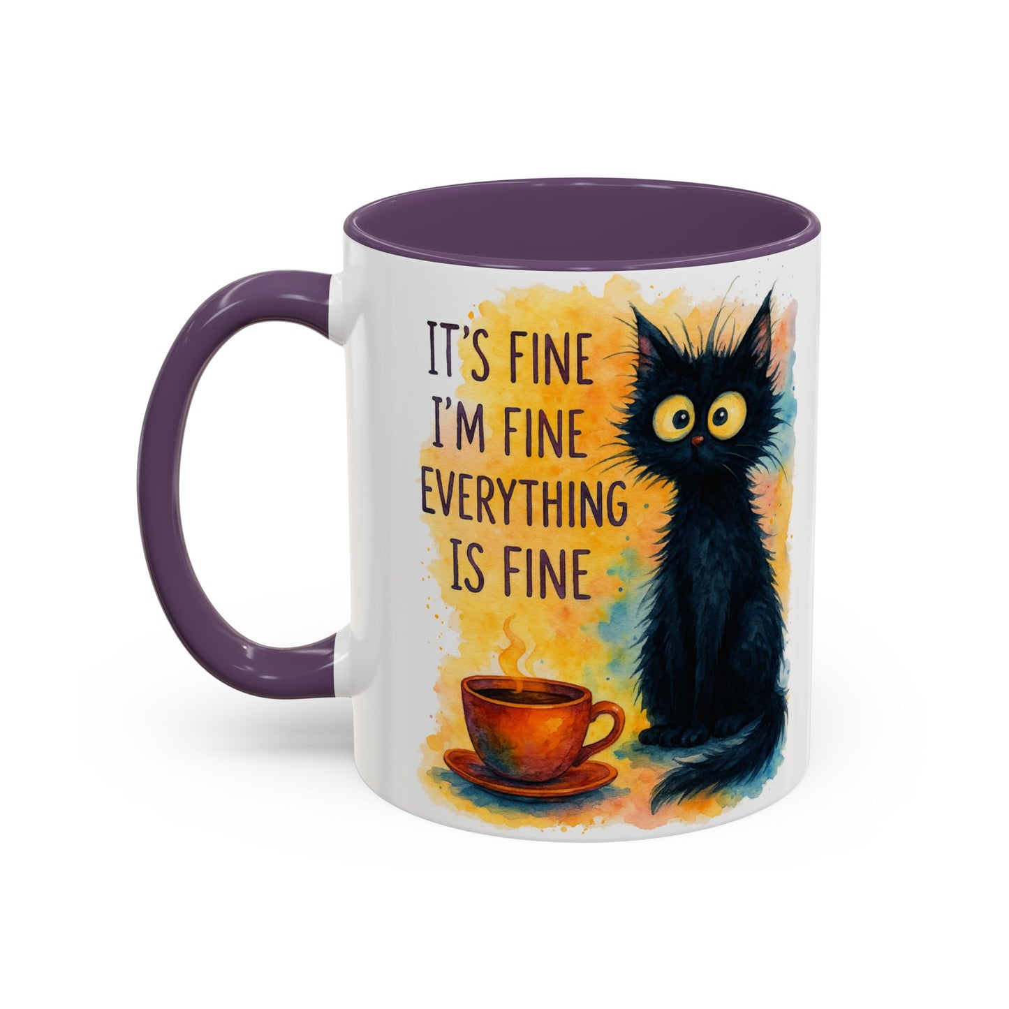 Whimsical Cat Accent Coffee Mug - 'It's Fine, I'm Fine, Everything is Fine'