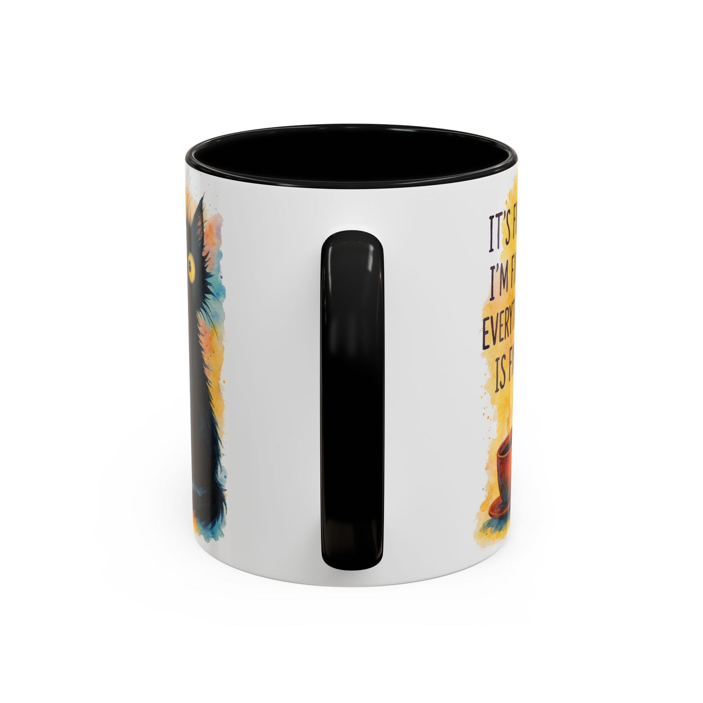 Whimsical Cat Accent Coffee Mug - 'It's Fine, I'm Fine, Everything is Fine'