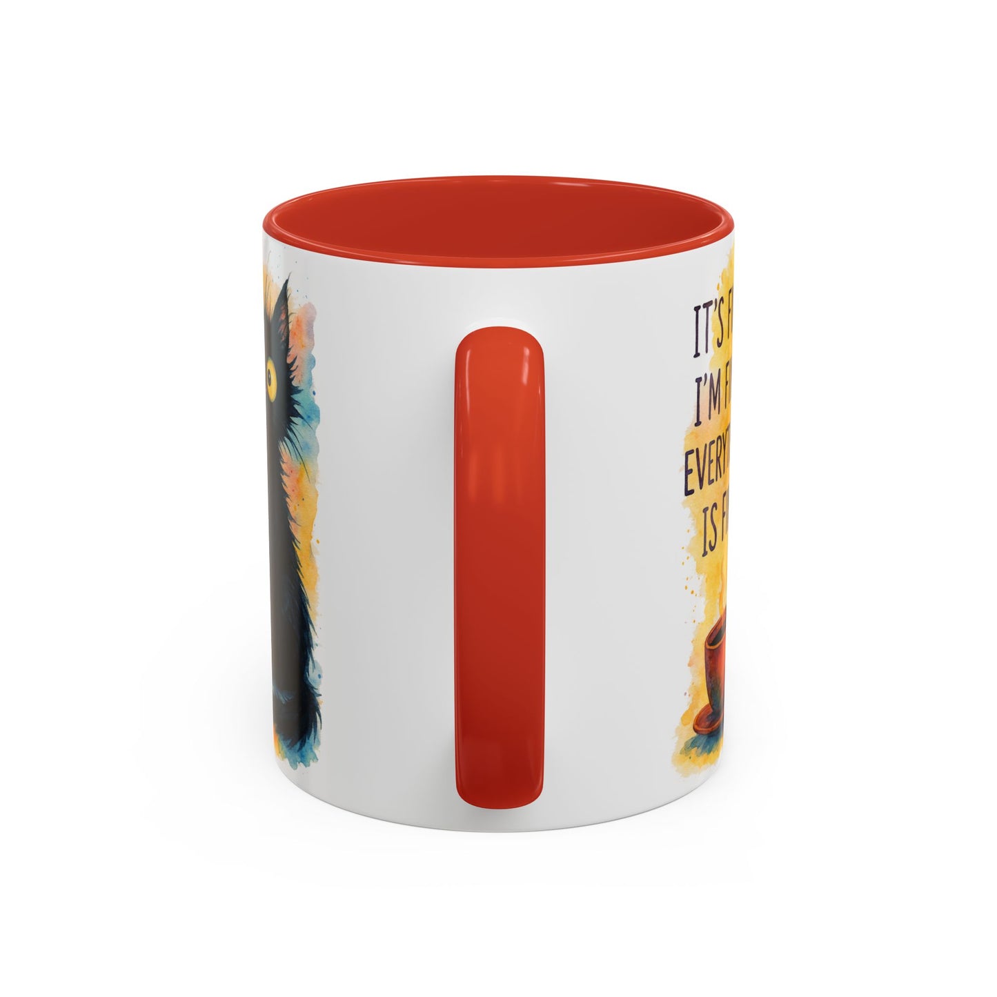 Whimsical Cat Accent Coffee Mug - 'It's Fine, I'm Fine, Everything is Fine'
