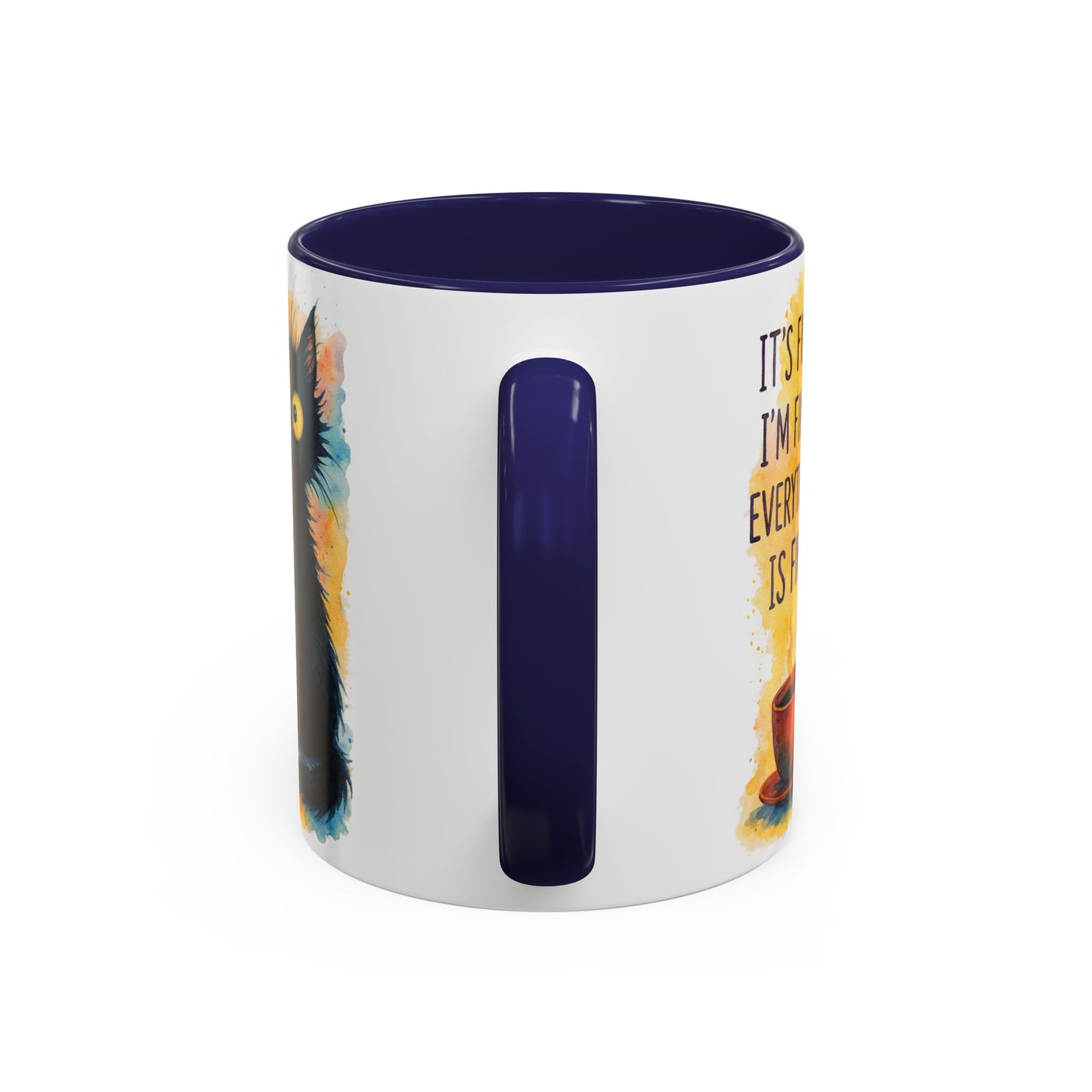 Whimsical Cat Accent Coffee Mug - 'It's Fine, I'm Fine, Everything is Fine'