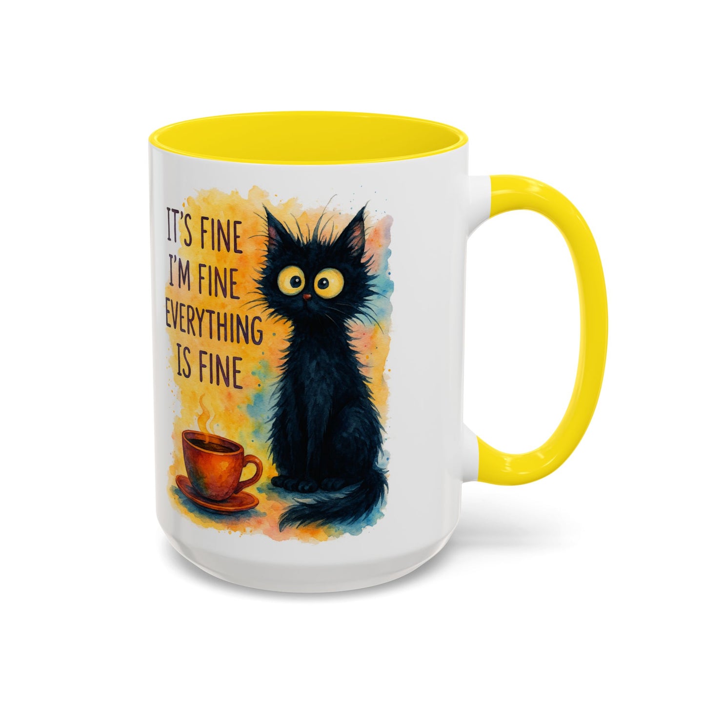 Whimsical Cat Accent Coffee Mug - 'It's Fine, I'm Fine, Everything is Fine'