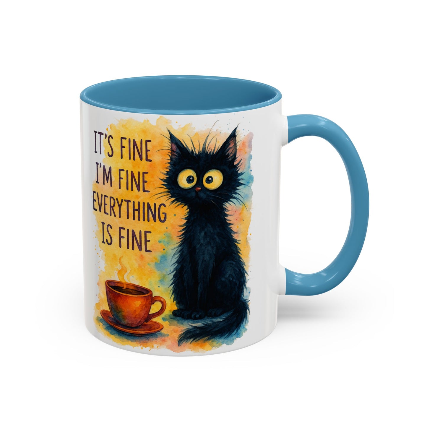 Whimsical Cat Accent Coffee Mug - 'It's Fine, I'm Fine, Everything is Fine'