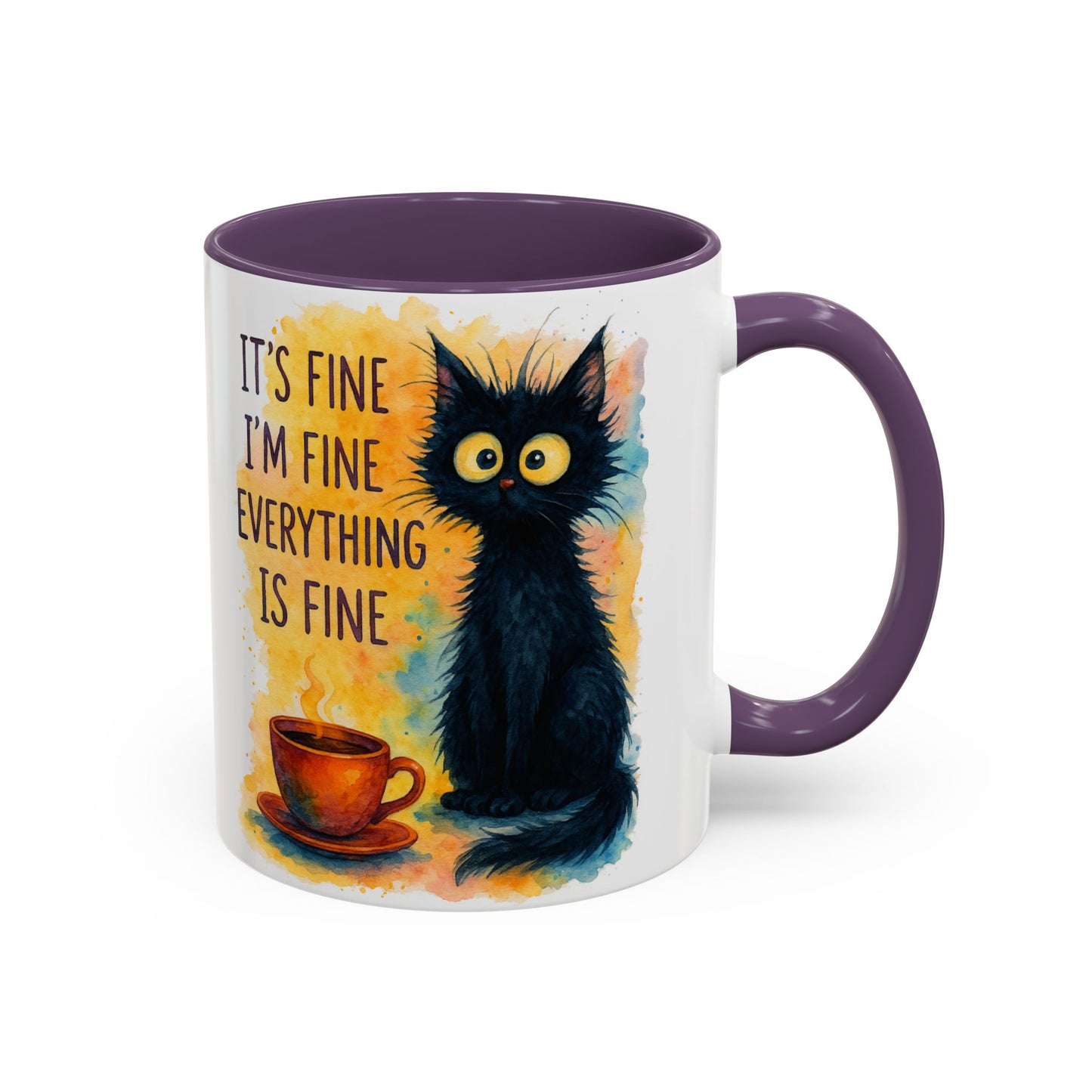 Whimsical Cat Accent Coffee Mug - 'It's Fine, I'm Fine, Everything is Fine'