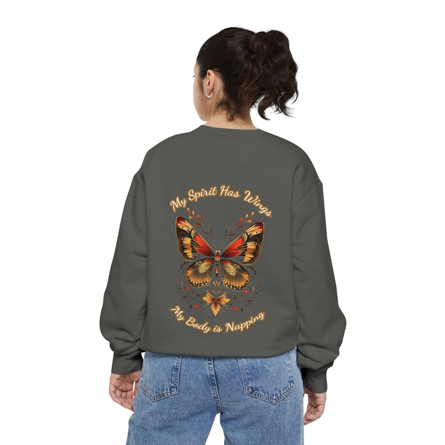 Butterfly Design Unisex Garment-Dyed Sweatshirt - Butterfly Sweatshirt
