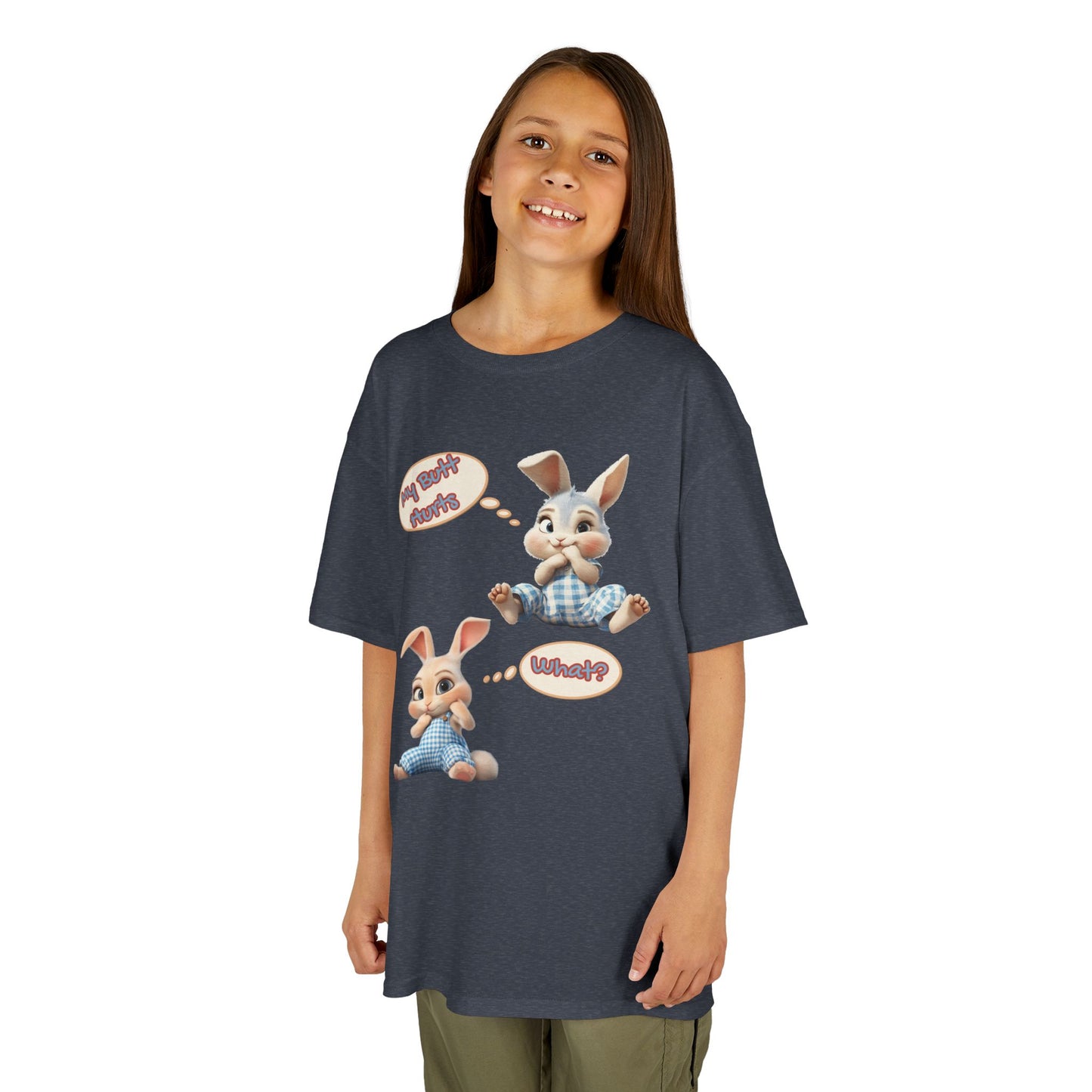 Cute Bunny Youth Heavy Cotton Tee - "My Butt Hurts" Graphic T-Shirt