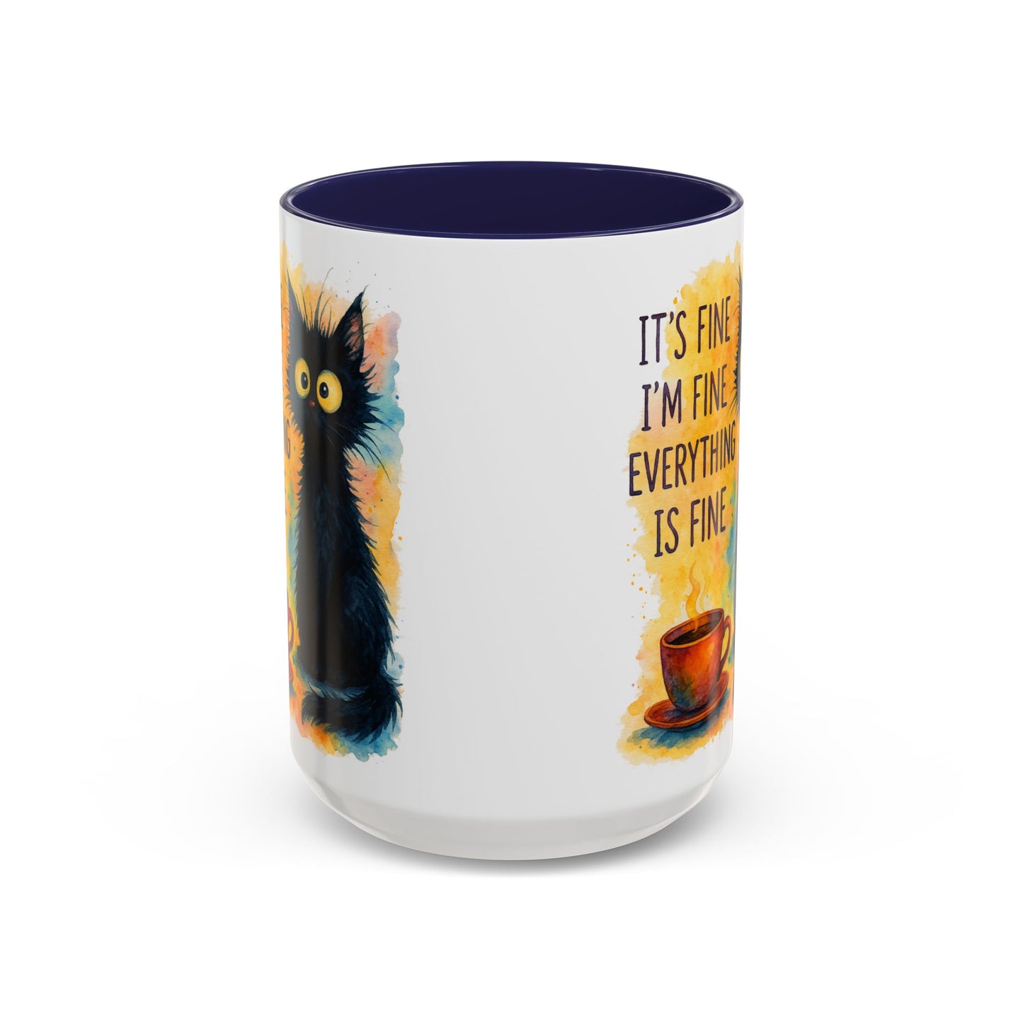 Whimsical Cat Accent Coffee Mug - 'It's Fine, I'm Fine, Everything is Fine'