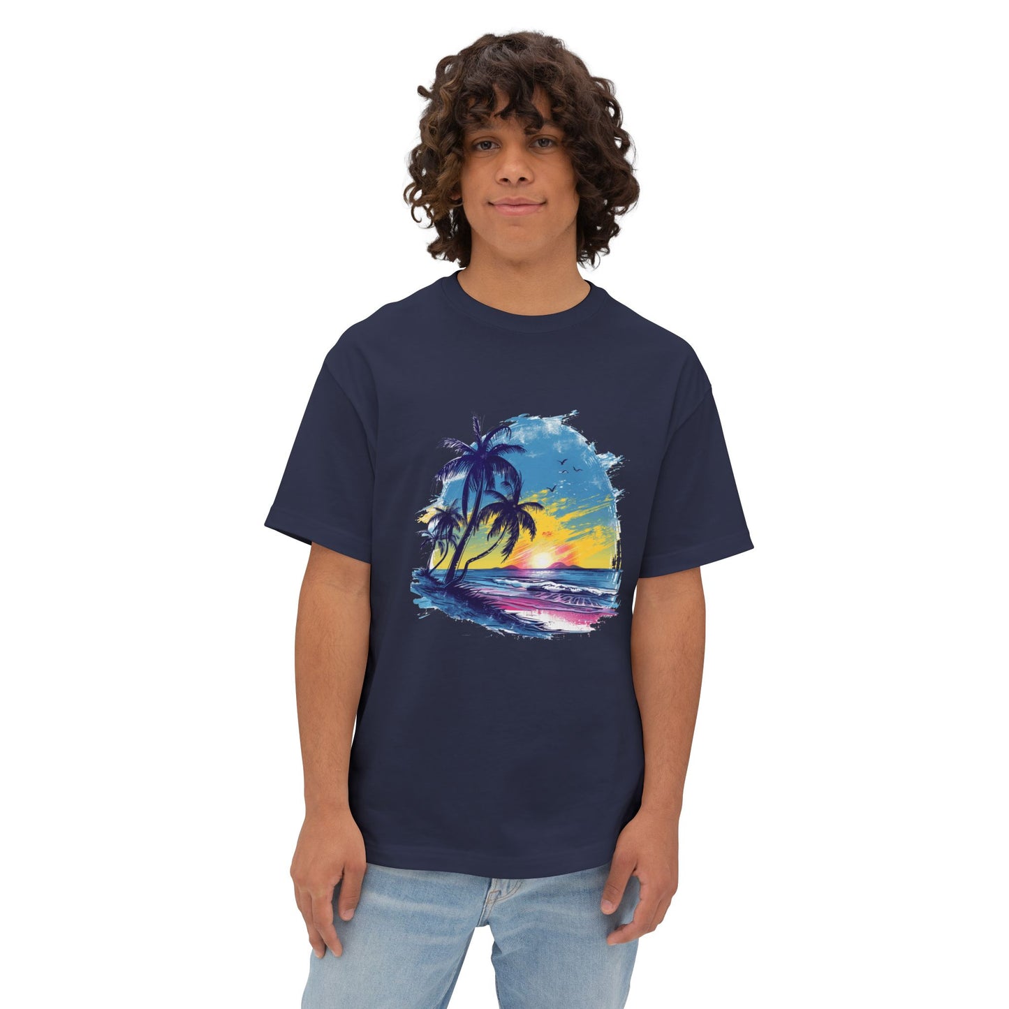 Sunset Beach Vibes Unisex Oversized Boxy Tee