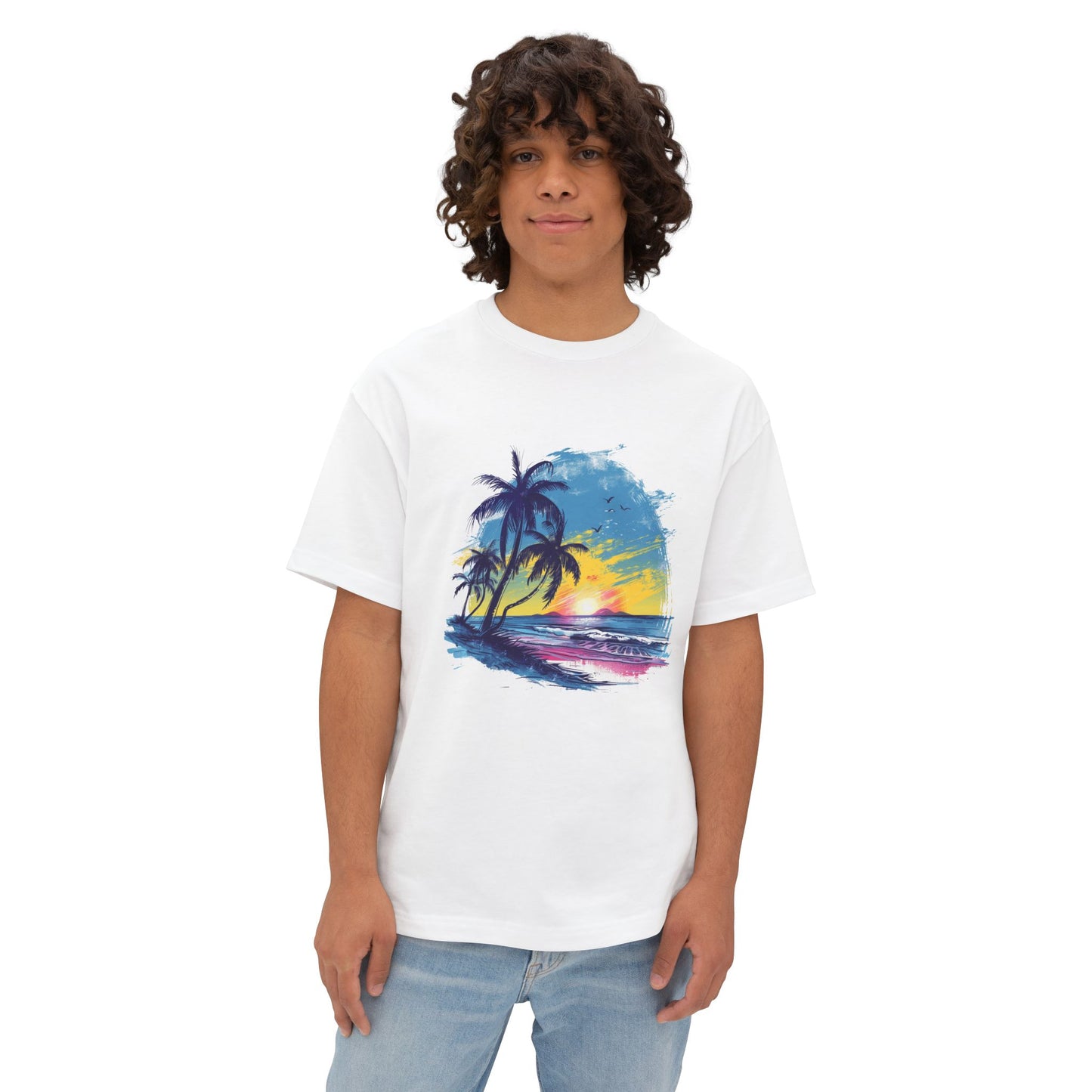Sunset Beach Vibes Unisex Oversized Boxy Tee