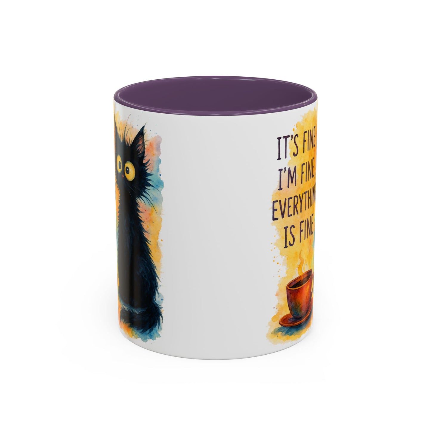 Whimsical Cat Accent Coffee Mug - 'It's Fine, I'm Fine, Everything is Fine'