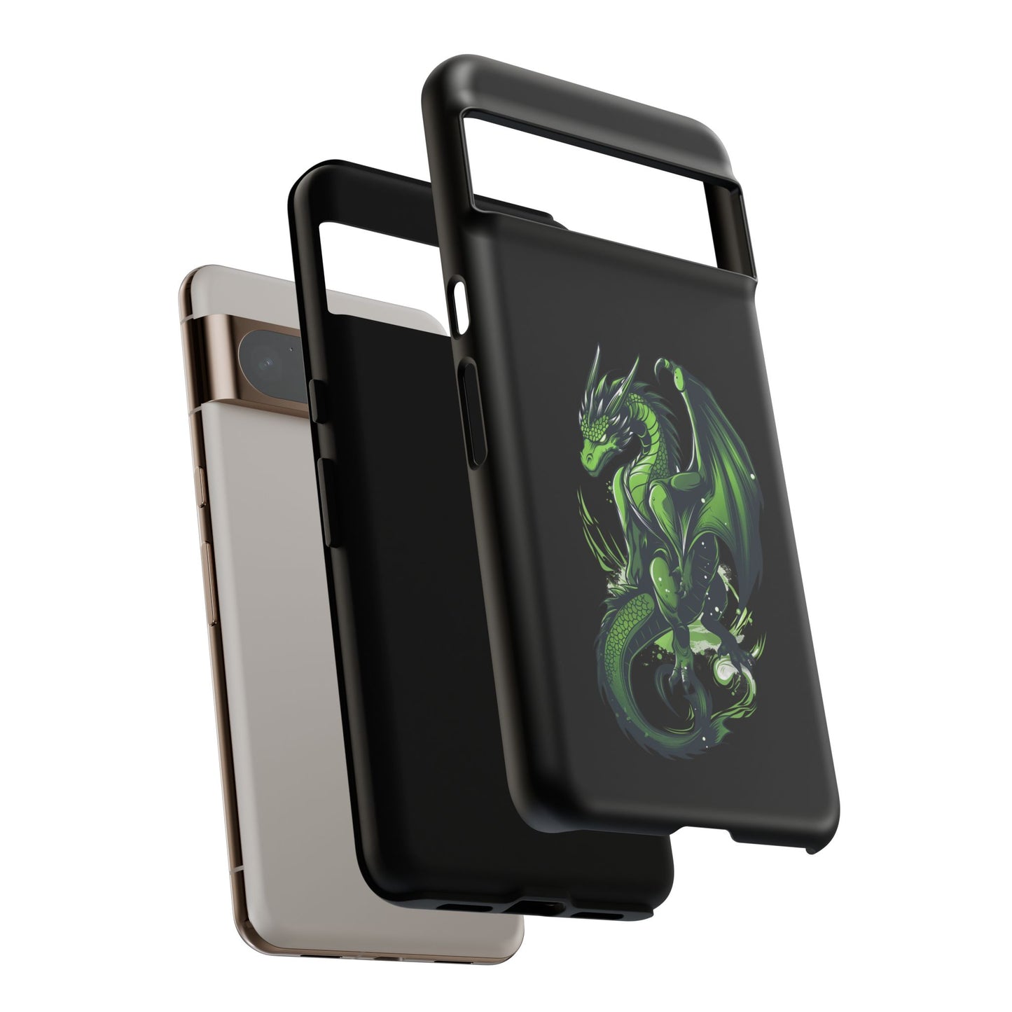 Tough Cases with Green Glowing Dragon design for iPhone, Samsung, and Google