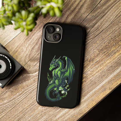 Tough Cases with Green Glowing Dragon design for iPhone, Samsung, and Google