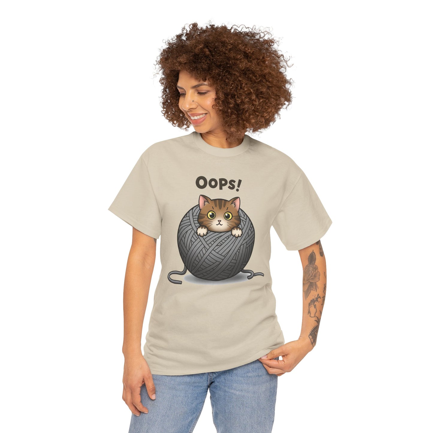 Cotton Tee with Cute Cat Design - 'Oops!' Humor for Cat Lovers