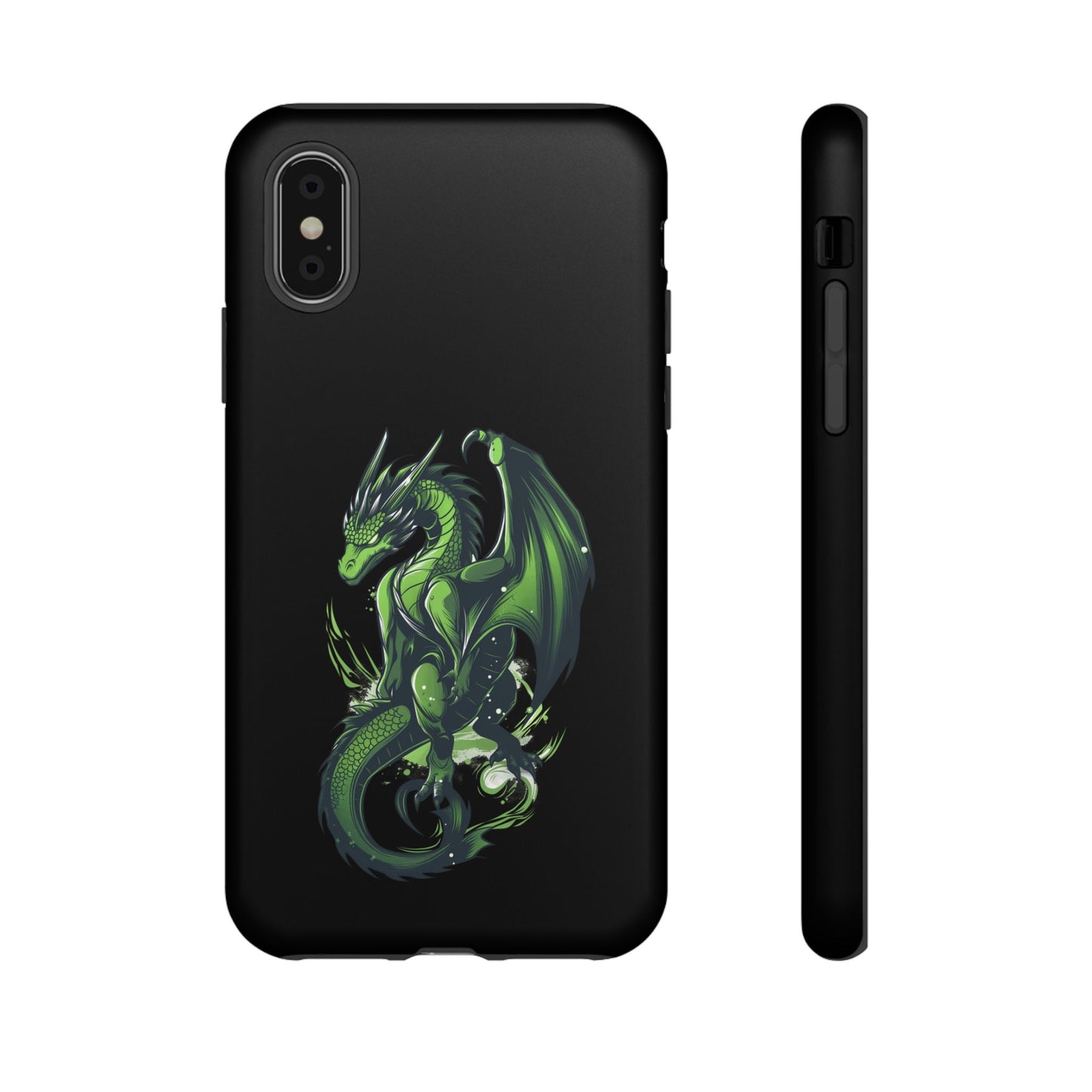 Tough Cases with Green Glowing Dragon design for iPhone, Samsung, and Google