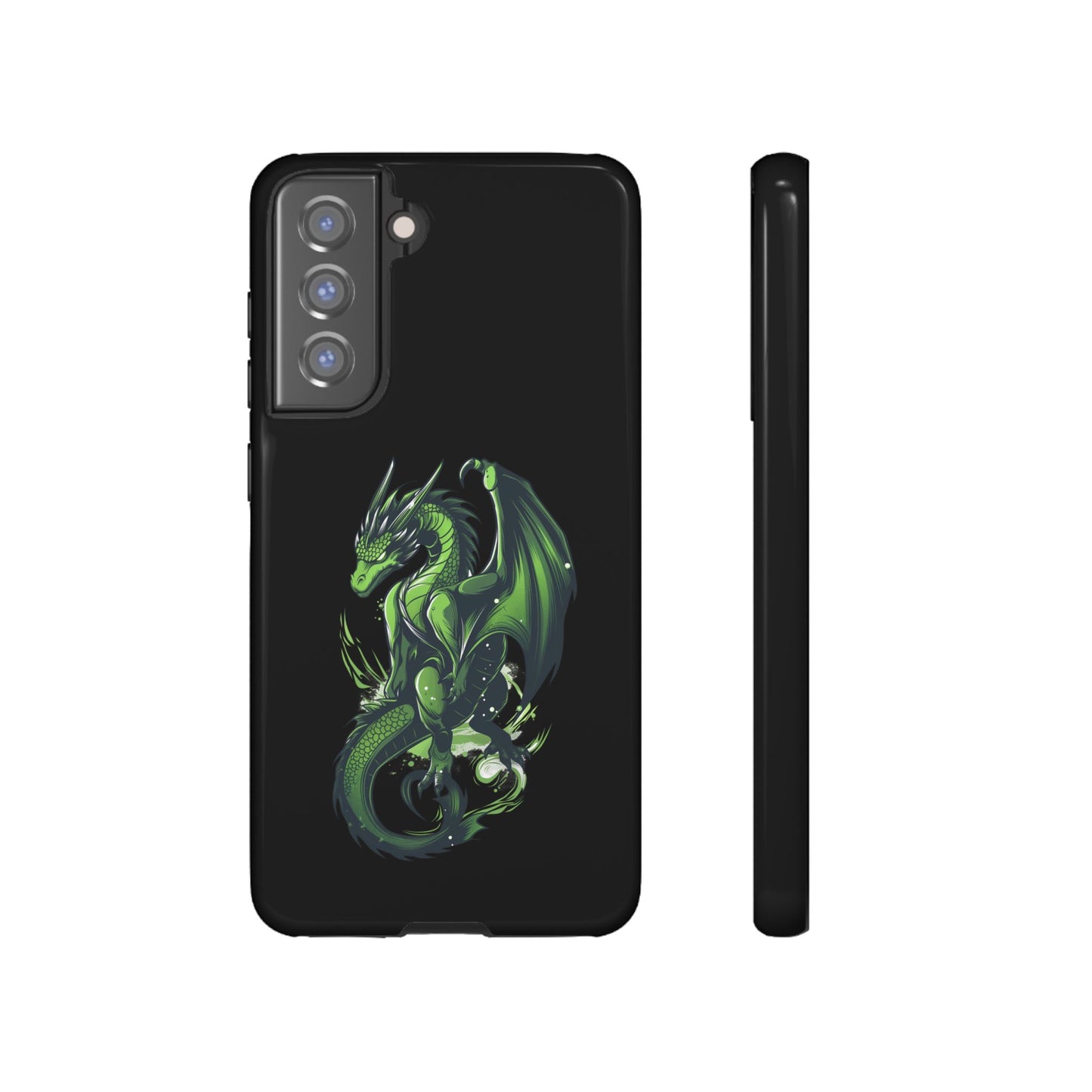 Tough Cases with Green Glowing Dragon design for iPhone, Samsung, and Google