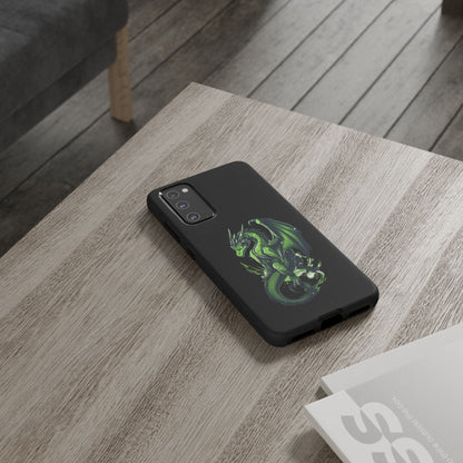 Tough Cases with Green Glowing Dragon design for iPhone, Samsung, and Google