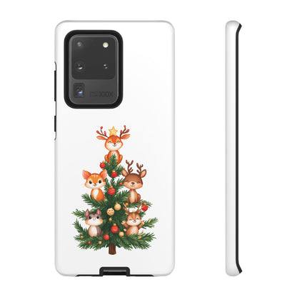 Festive Phone Case - iPhone, Samsung, and Google case - Cute Forest Animals on a Christmas Tree Case