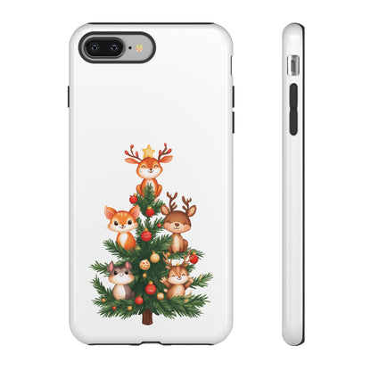 Festive Phone Case - iPhone, Samsung, and Google case - Cute Forest Animals on a Christmas Tree Case