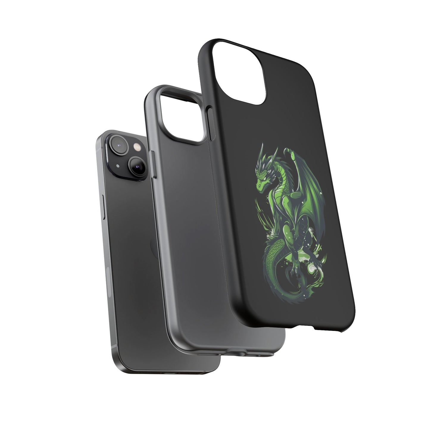 Tough Cases with Green Glowing Dragon design for iPhone, Samsung, and Google