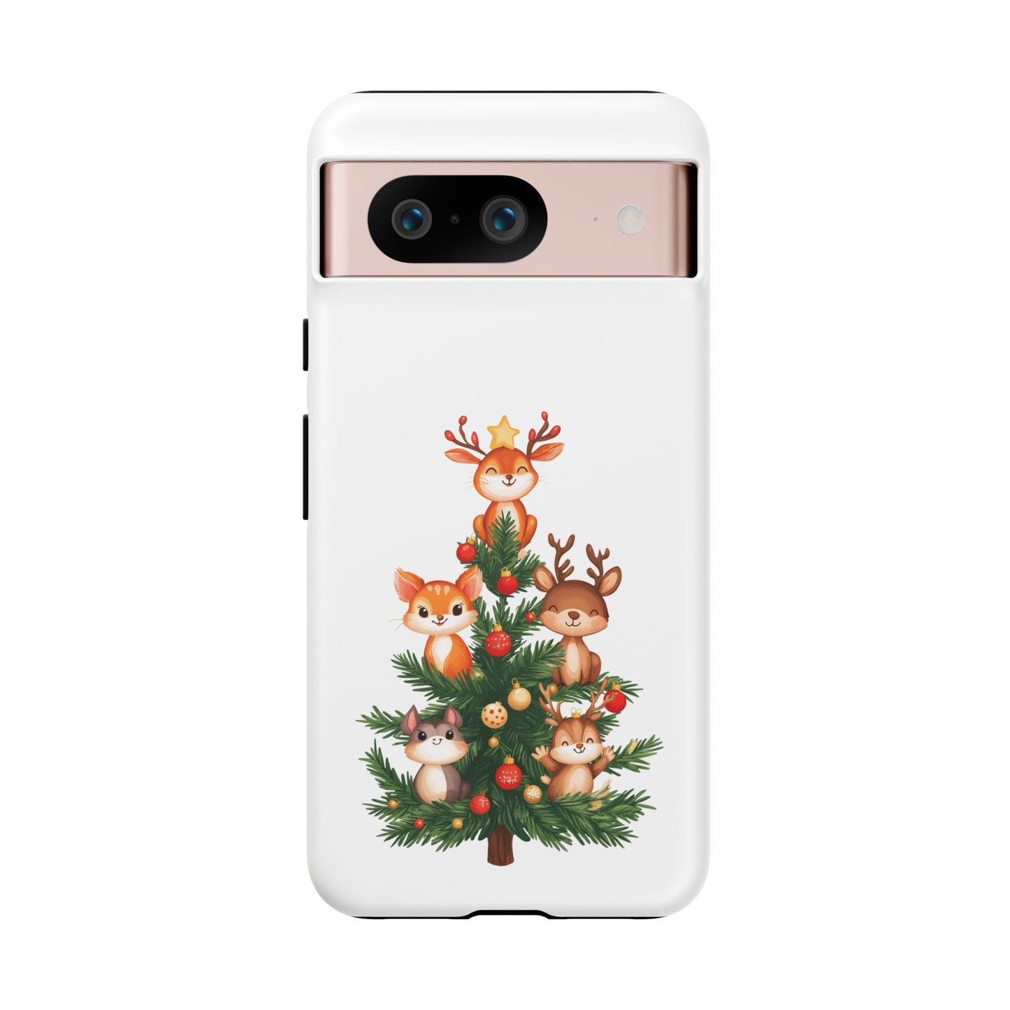 Festive Phone Case - iPhone, Samsung, and Google case - Cute Forest Animals on a Christmas Tree Case