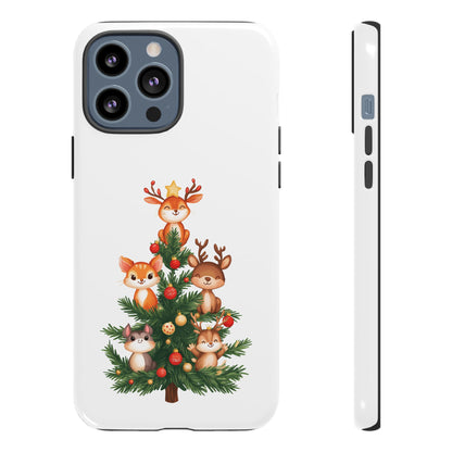 Festive Phone Case - iPhone, Samsung, and Google case - Cute Forest Animals on a Christmas Tree Case