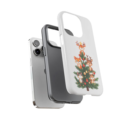 Festive Phone Case - iPhone, Samsung, and Google case - Cute Forest Animals on a Christmas Tree Case