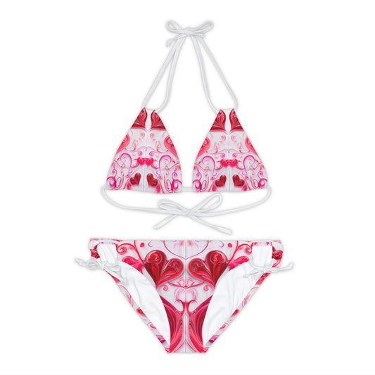 Strappy Bikini Set - Red Heart Design Bikini Set