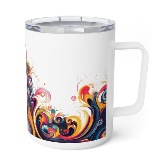 Travel mug with Colorful Swirls design - Insulated Coffee Mug, 10oz