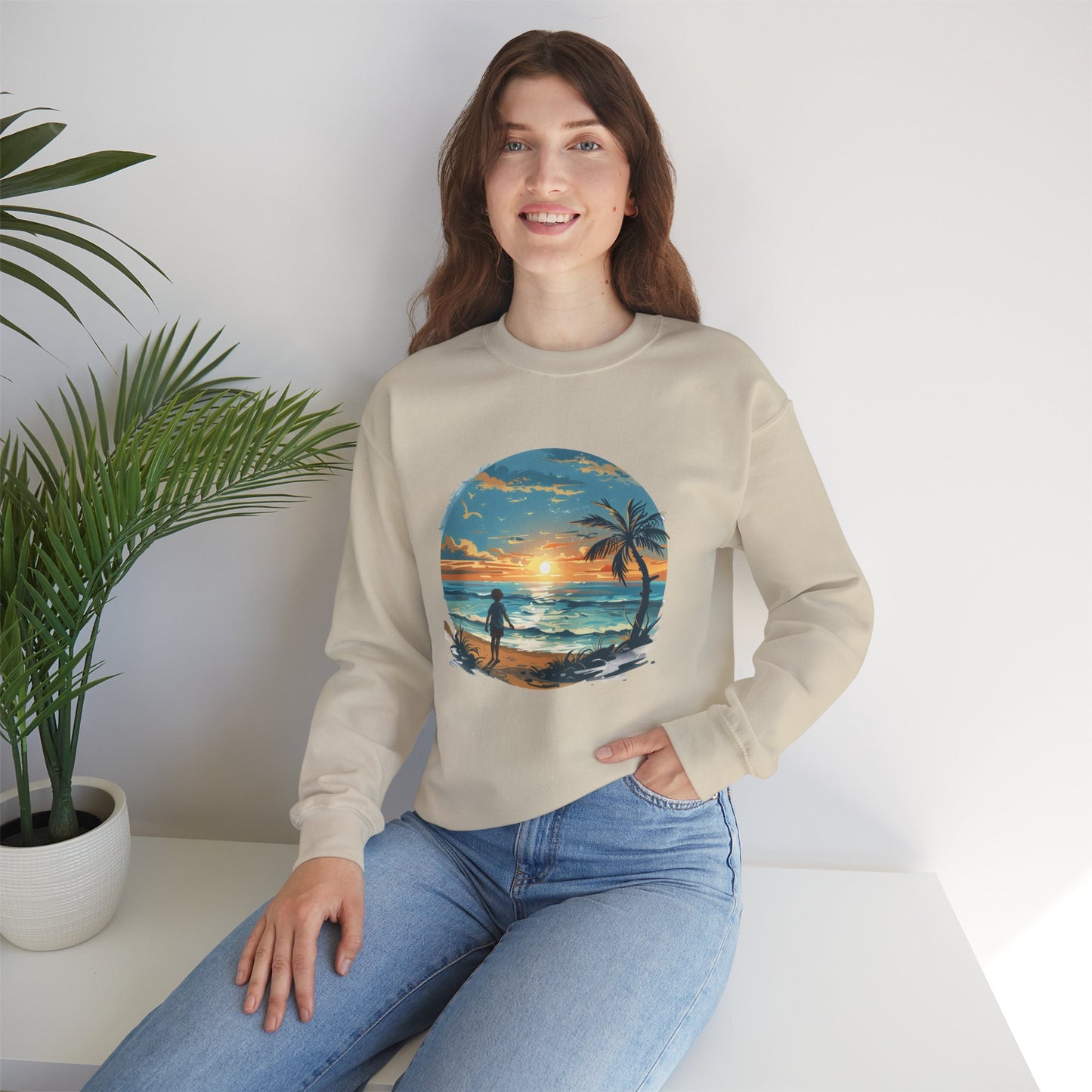 Unisex Heavy Blend™ Crewneck Sweatshirt - Colorful Beach Design