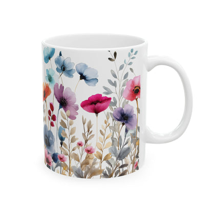 Ceramic Mug with beautiful watercolor flowers, (11oz, 15oz)