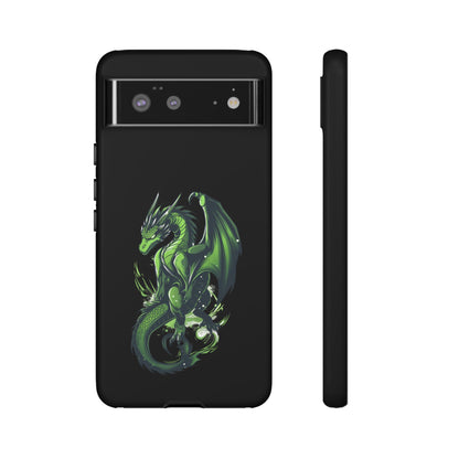 Tough Cases with Green Glowing Dragon design for iPhone, Samsung, and Google