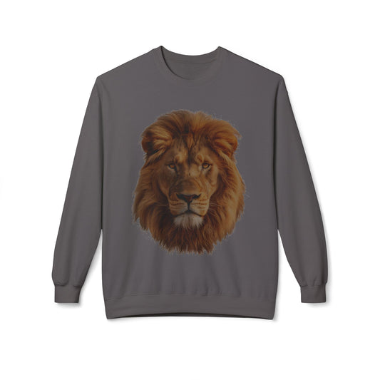 Unisex Midweight Soft style Fleece Crewneck Sweatshirt - Majestic Lion Design Sweatshirt