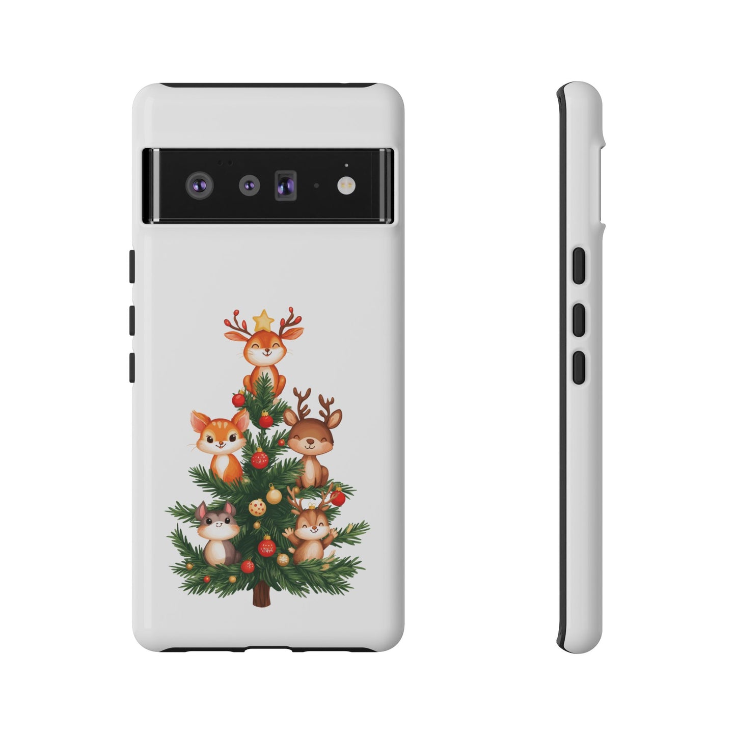 Festive Phone Case - iPhone, Samsung, and Google case - Cute Forest Animals on a Christmas Tree Case